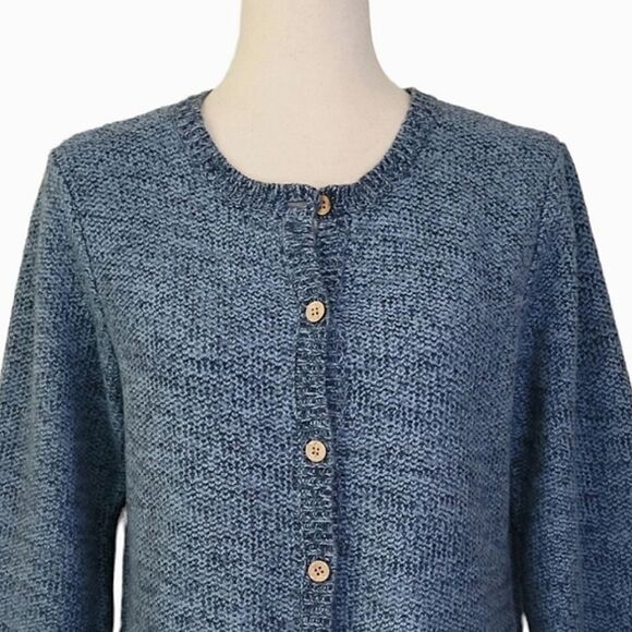 Christopher & Banks Marled Blue 3/4 Sleeve Crewneck Cardigan Sweater Size M - Picture 5 of 8